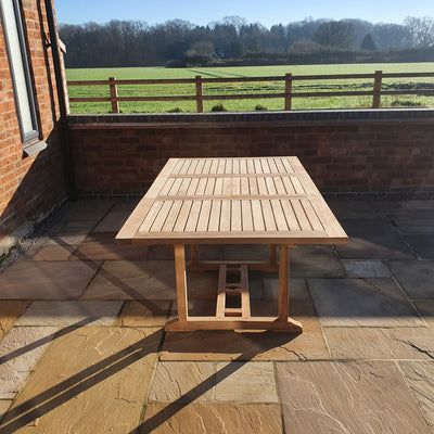 Teak Garden Furniture Square to rectangle 120-170cm table & 6 Oxford Stacking Chairs