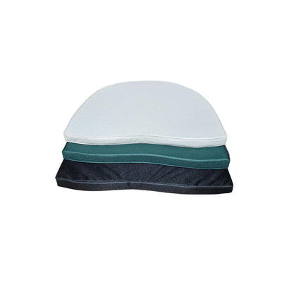 A sailor's cap with a white top and a black visor, featuring dark and light blue stripes around the band, isolated on a Teak 150cm Maximus Table Set with 6 San Francisco Chairs.