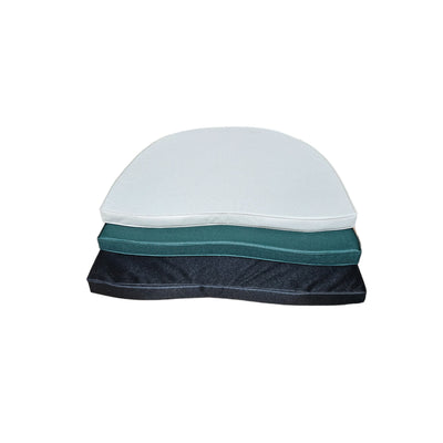 A traditional Muslim prayer cap, kufi, featuring horizontal stripes in shades of light blue, green, and navy on a Teak Garden Furniture 150cm Round teak garden table 2 San Francisco benches & 2 San Francisco chairs background.