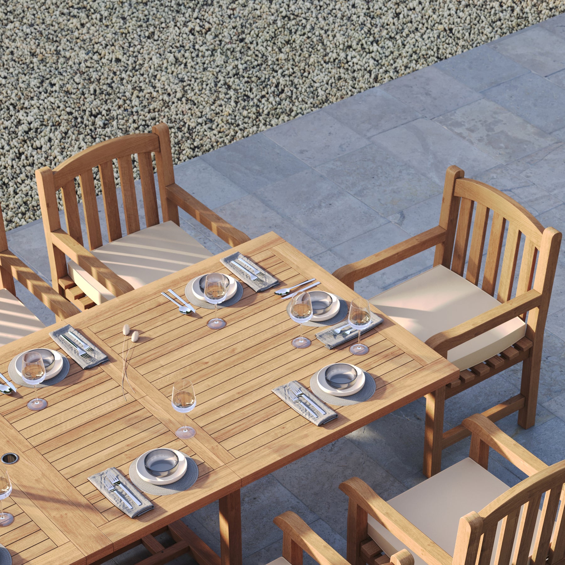 Teak Garden Furniture Set 200-300cm Rectangle Extending Table with x10
