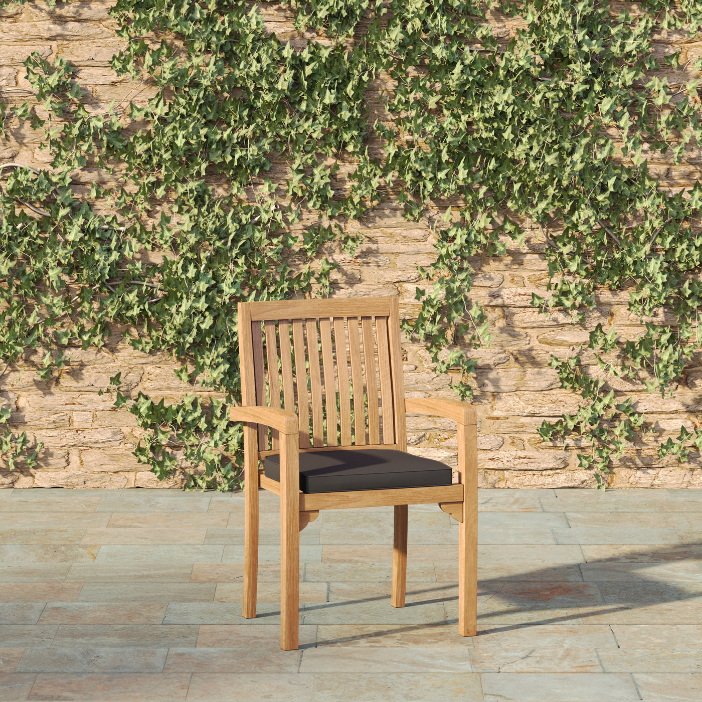 4 x Teak Henley Stacking Chairs and Cushions.