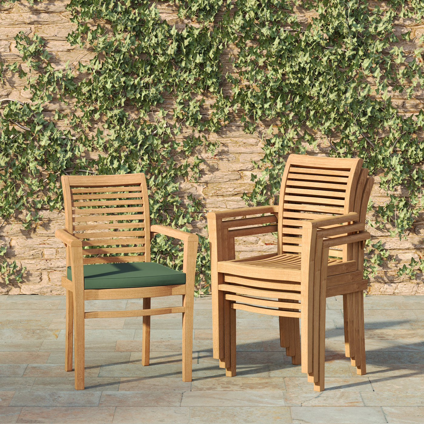 4 x Oxford Teak Stacking Chair and Cushion.