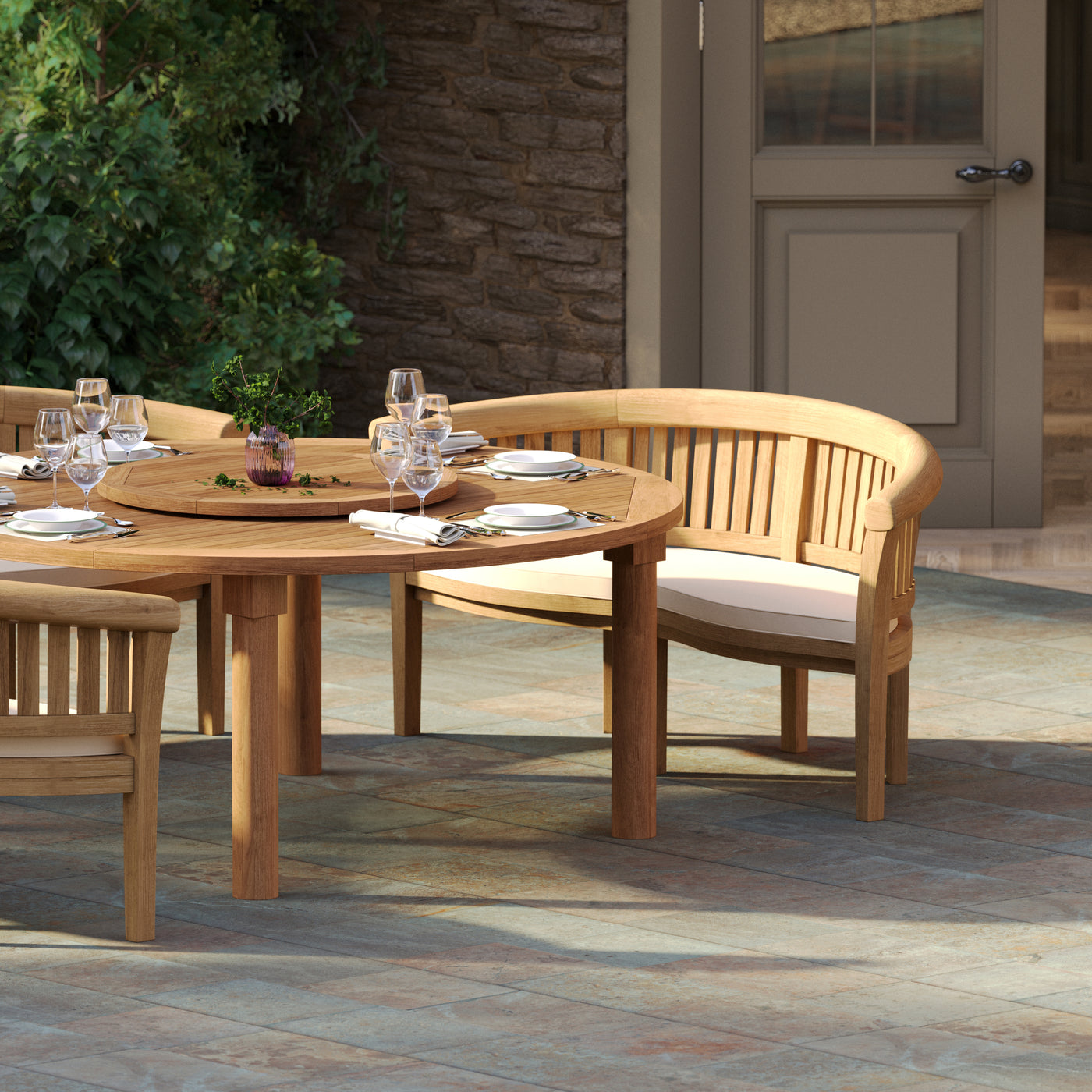 Close-up of San Francisco bench highlighting curved backrest and cushion detail