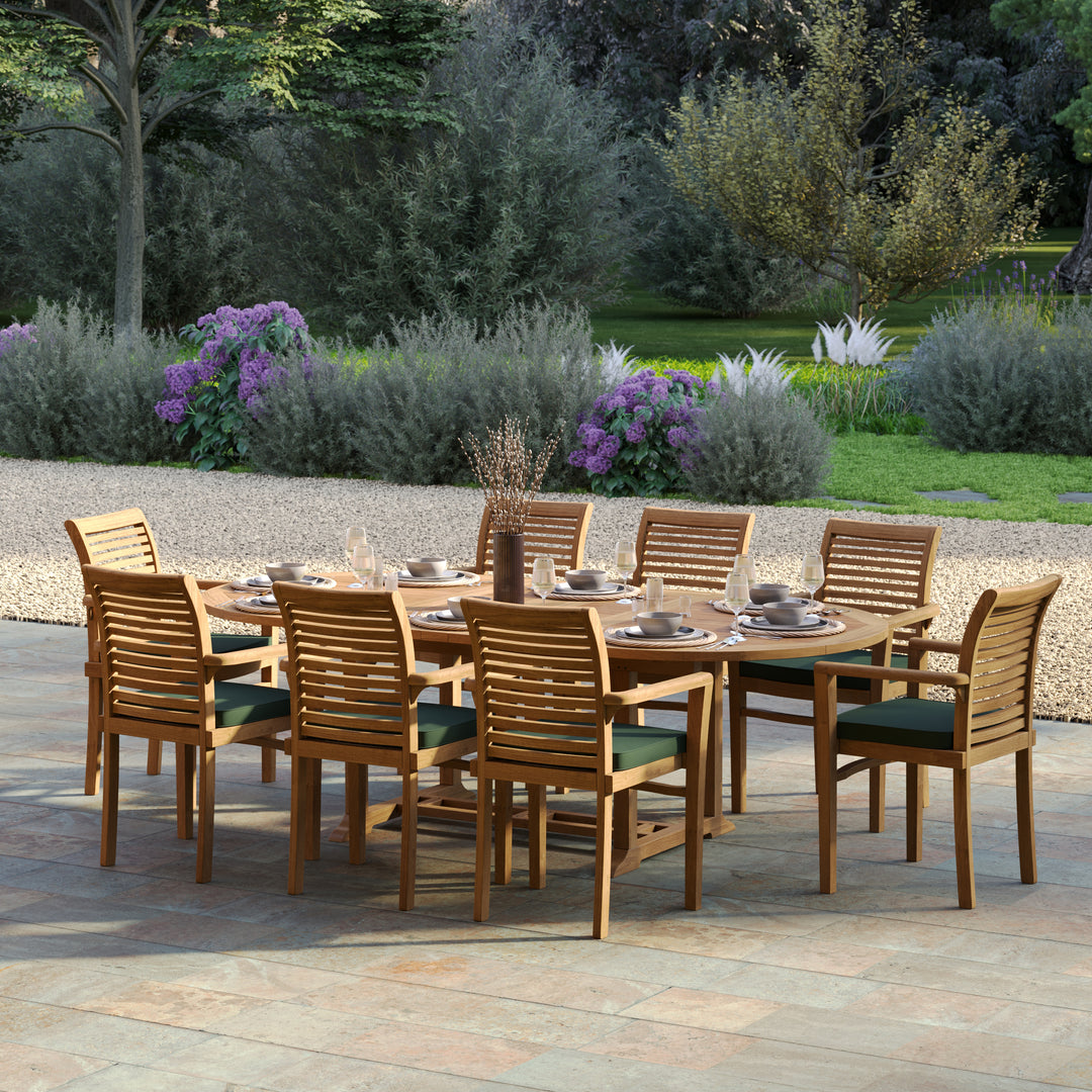 Premium Teak Oval 180-240cm Table Set with Chairs Royal Finesse