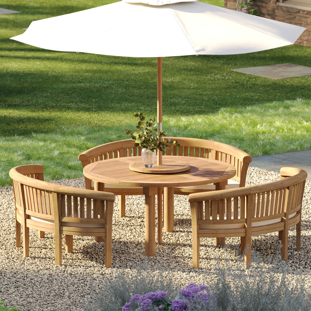 150cm Round Teak Garden Table Set with San Francisco Benches - Main Image