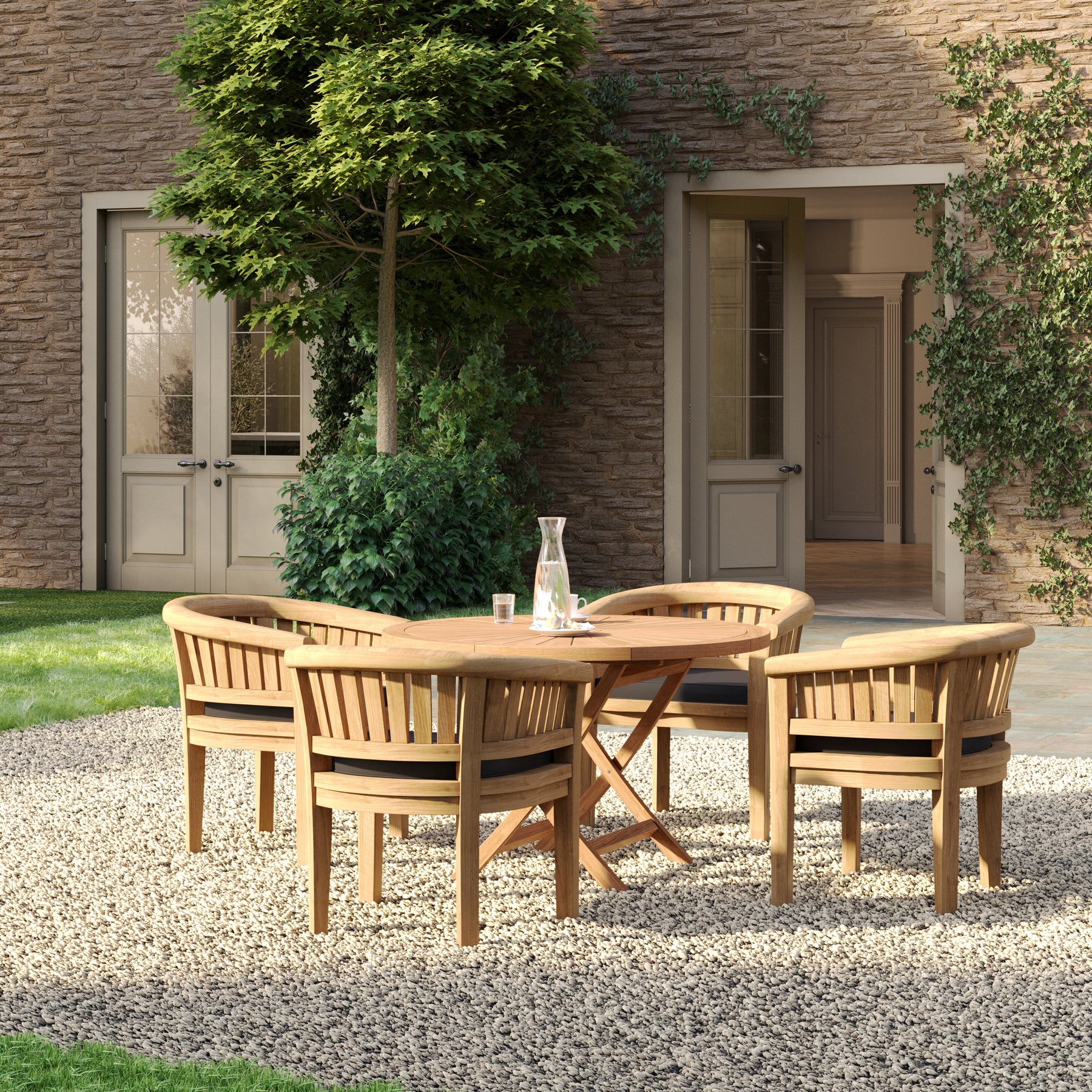 120cm Sunshine Teak Table Set with 4 San Francisco Chairs | Royal Finesse