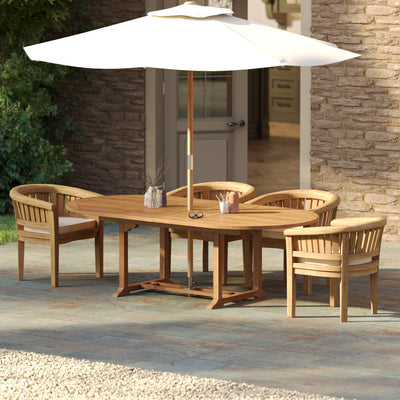 "Large teak outdoor dining set for family gatherings on patio