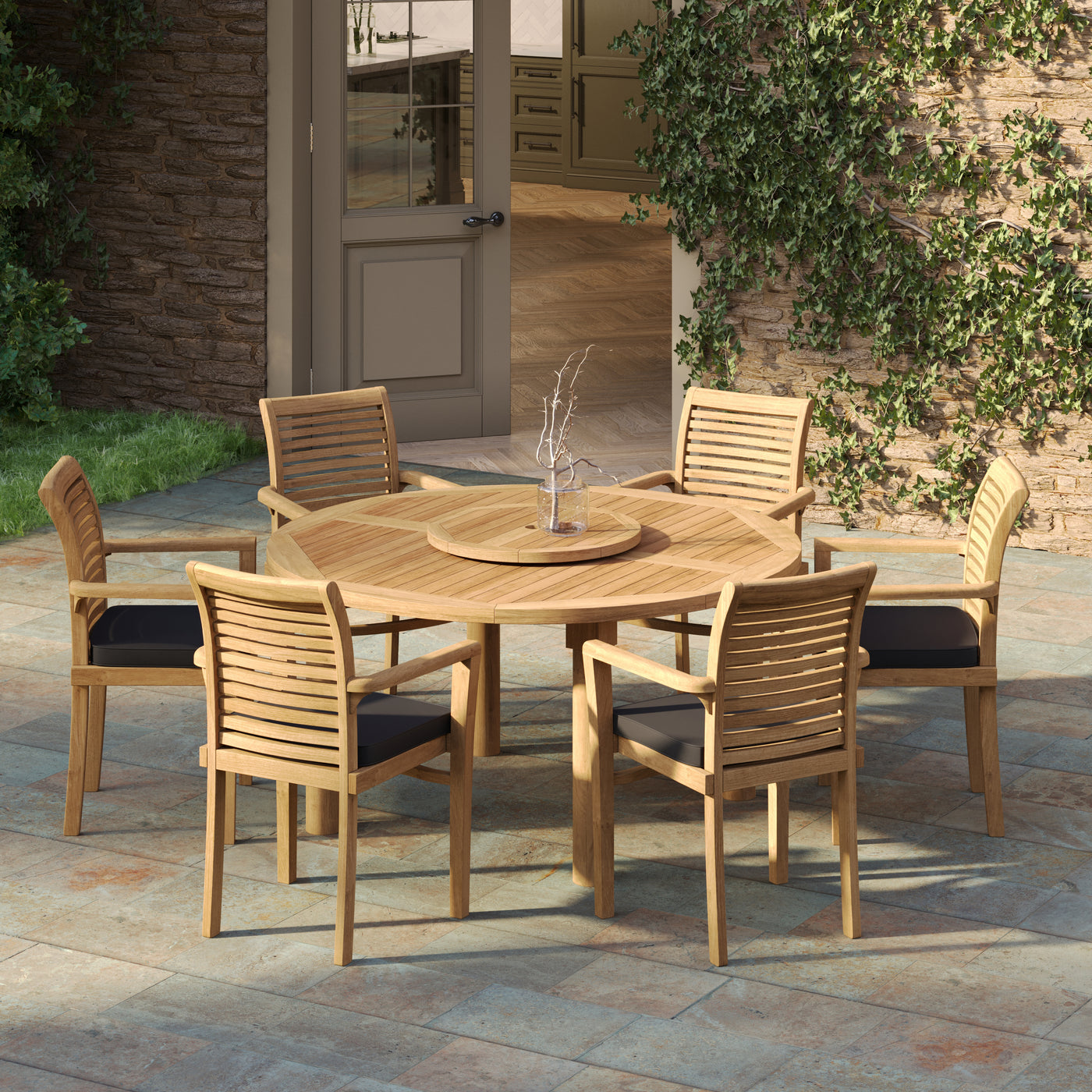 Teak 150 Maximus Set with 6 Oxford Stacking Chairs