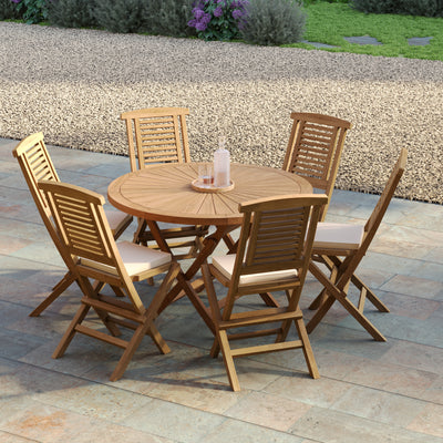 Teak Sunshine 120cm Round Folding Set 6 chairs & Cushions included