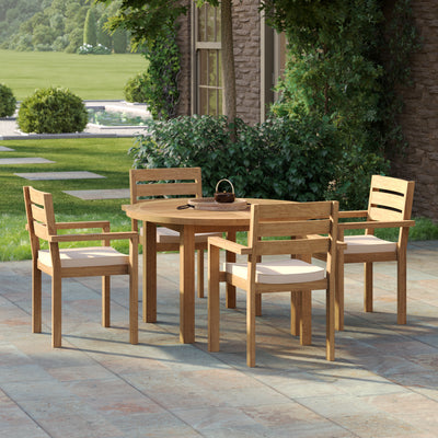 120cm Fixed Round Teak Garden Dining Set With 4 Marlow Stacking Chairs