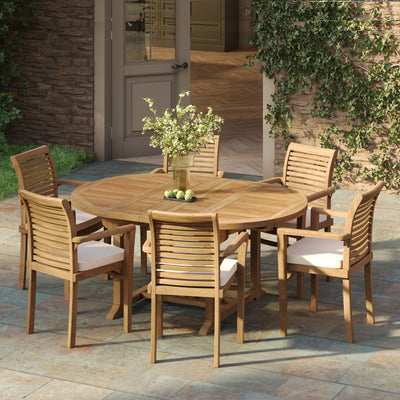 Round To Oval 120-170cm Extending (6 Seat Oxford Stacking Set) Complete set Cushions Free Delivery