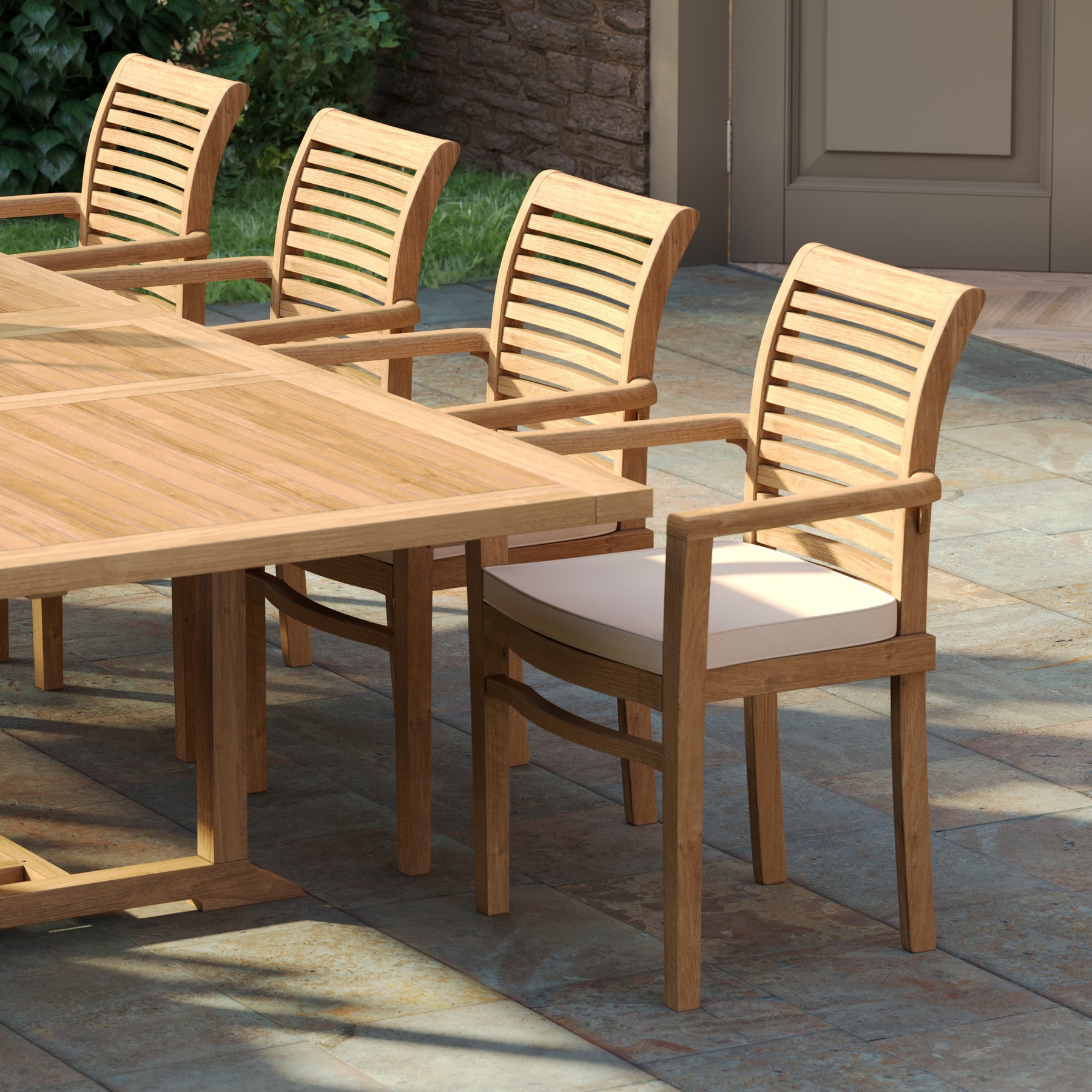 Teak Garden Furniture 200-300cm Rectangle Table & 10 Stacking Chairs